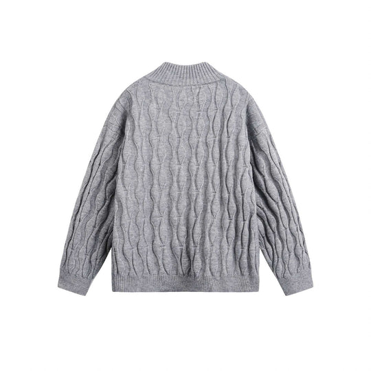 Unisex Grobgestrickter Halfzip-Pullover mit Zopfmuster und Stehkragen Shop Nory