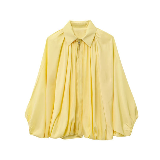 Damen Oversize-Hemdbluse mit Reißverschluss, Kräuselung und Ballonärmeln Shop Nory