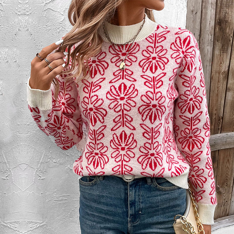 Damen GShop Norylümter Jacquard-Strickpullover mit Rundhalsausschnitt und gerippten Bündchen Shop Nory