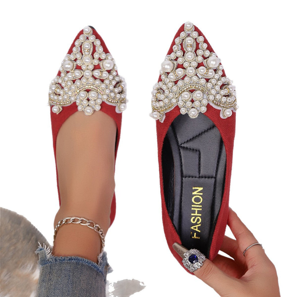Damen elegante Ballerinas mit kunstvoller Perlenapplikation