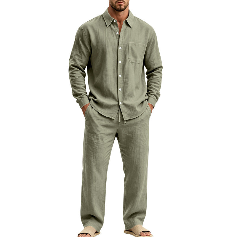 Herren entspanntes Leinen-Hemd und weite Loungewear-Hose Shop Nory