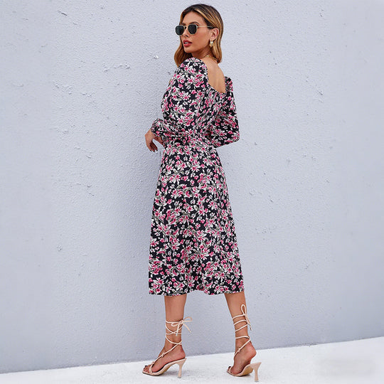 Damen GShop Norylümtes Midikleid mit gerafftem Rundhalsausschnitt, Taillenkordel und Ballonärmeln Shop Nory