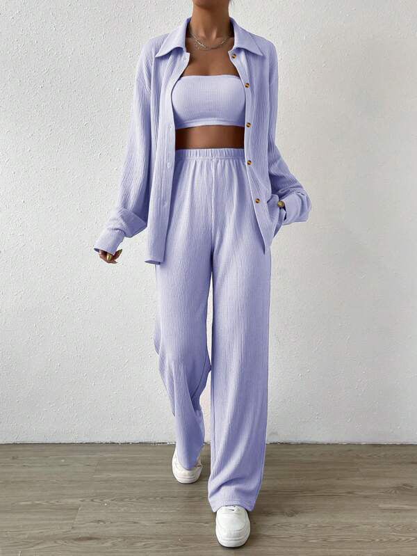 Damen Zweiteiliges Lounge-Set mit Oberteil und weiter Hose