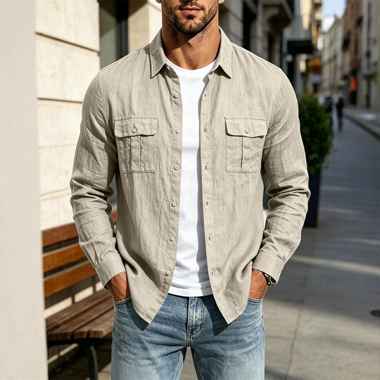 Herren Leichte Hemdjacke aus Baumwoll-Leinen mit Brusttaschen und lockerer Passform Shop Nory