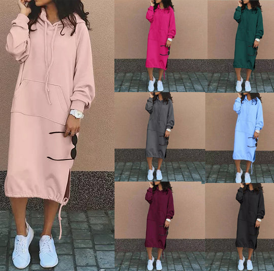 Damen Oversize Hoodie-Midikleid mit Tunnelzugsaum und seitlichen Schlitzdetails Shop Nory