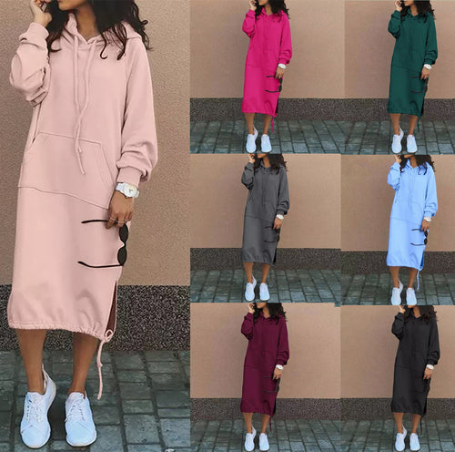 Damen Oversize Hoodie-Midikleid mit Tunnelzugsaum und seitlichen Schlitzdetails Shop Nory