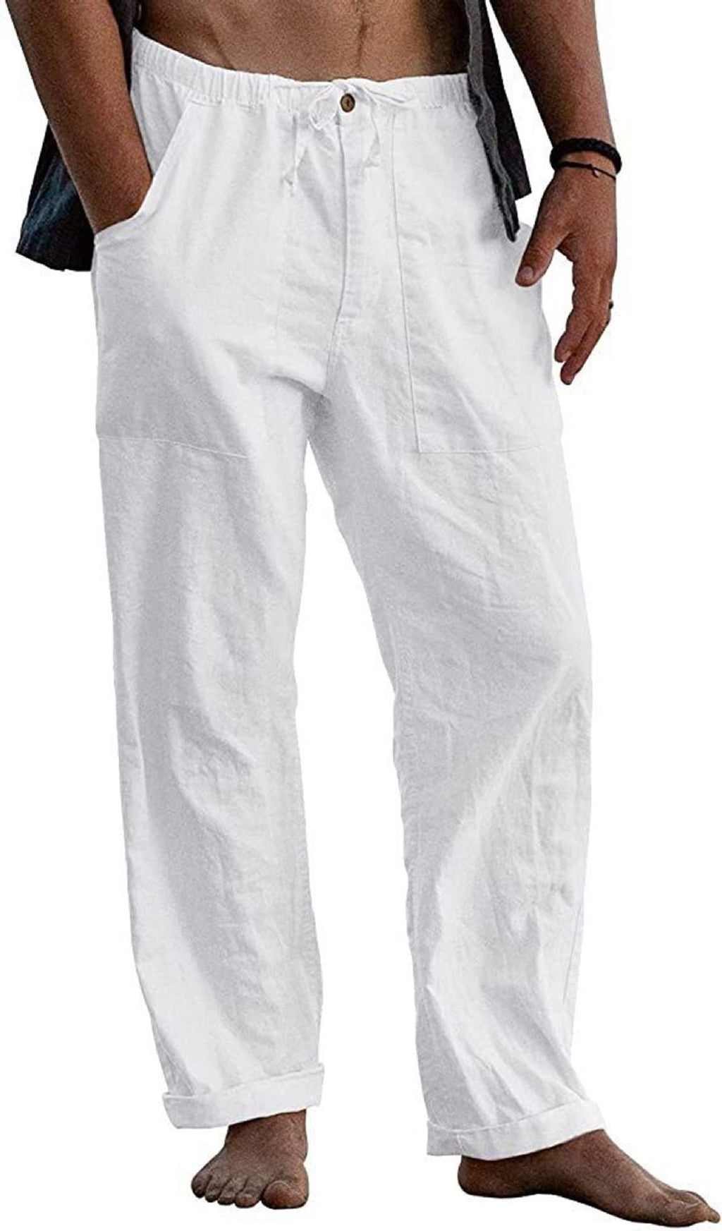 Herren Relaxed Fit Leinenhose mit elastischem Bund und praktischen Taschen