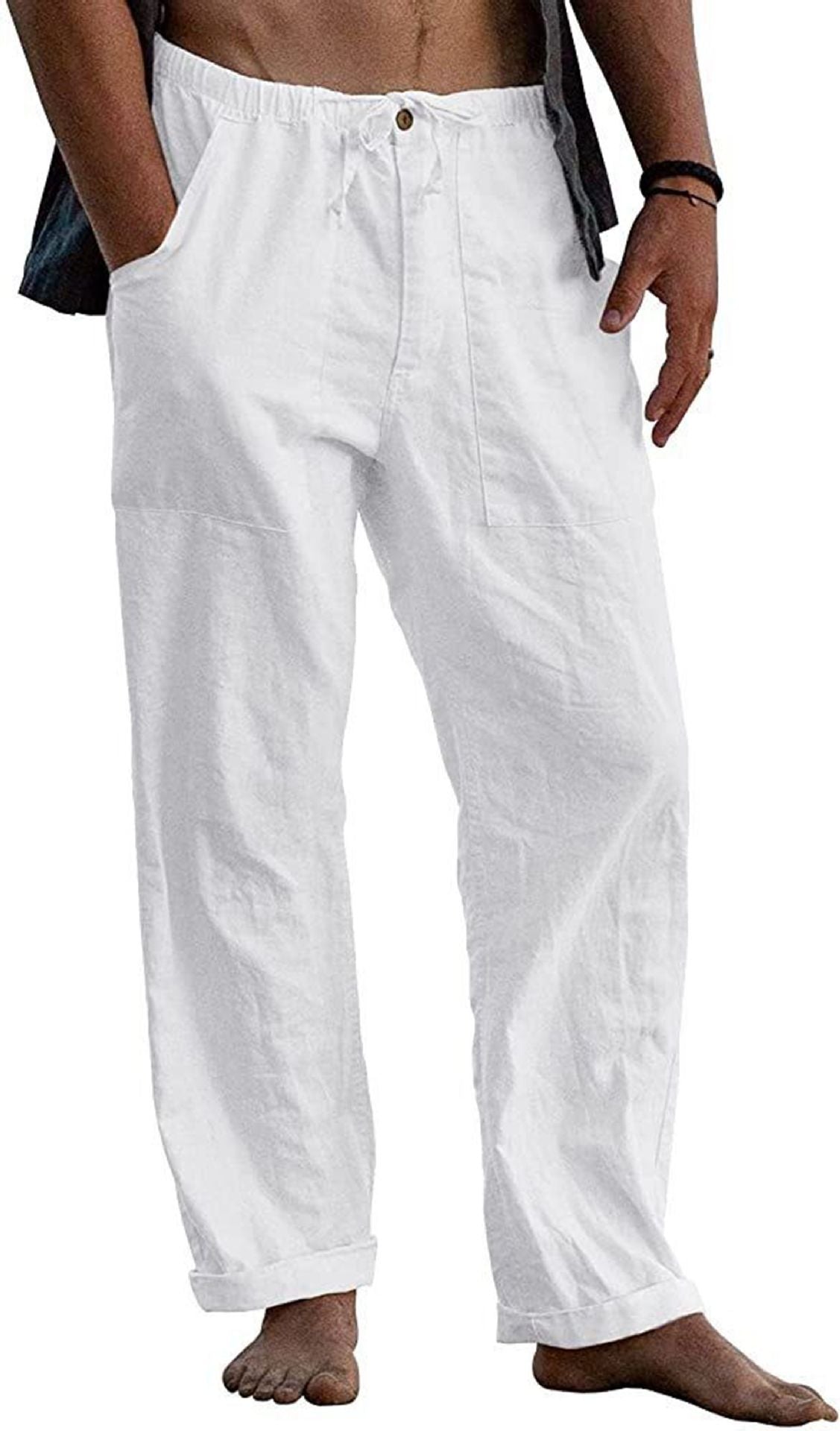 Herren Relaxed Fit Leinenhose mit elastischem Bund und praktischen Taschen