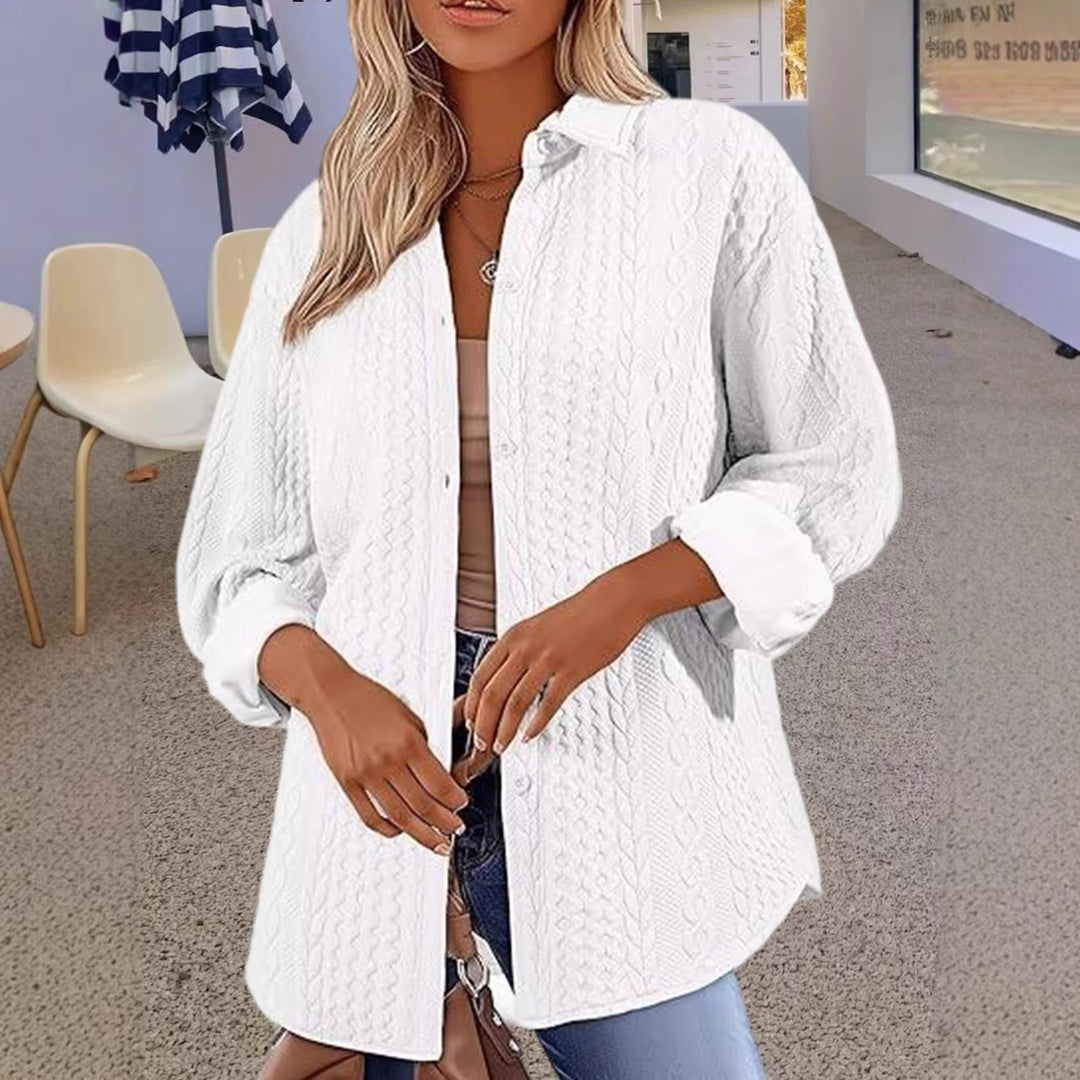 Damen Oversize Strick‑Hemdjacke mit Zopfmuster und Knopfleiste Shop Nory