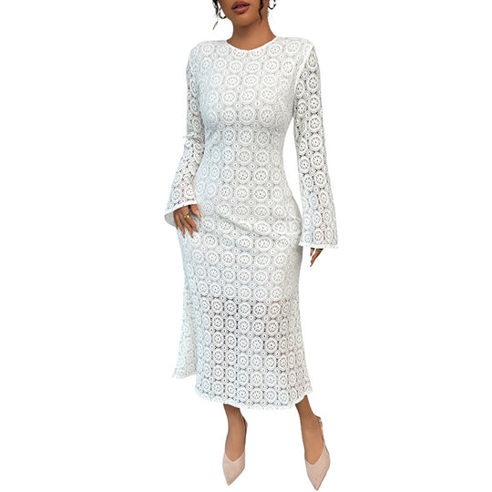 Damen Midikleid aus gehäkelter Spitze mit Trompetenärmeln Shop Nory