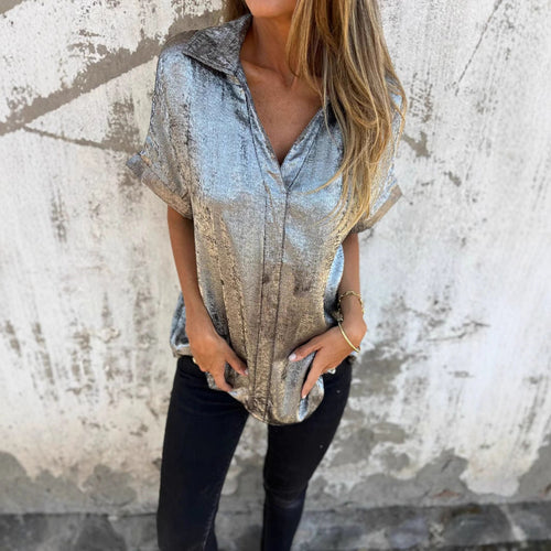Damen Elegante und lässige Satinbluse mit kurzen Ärmeln