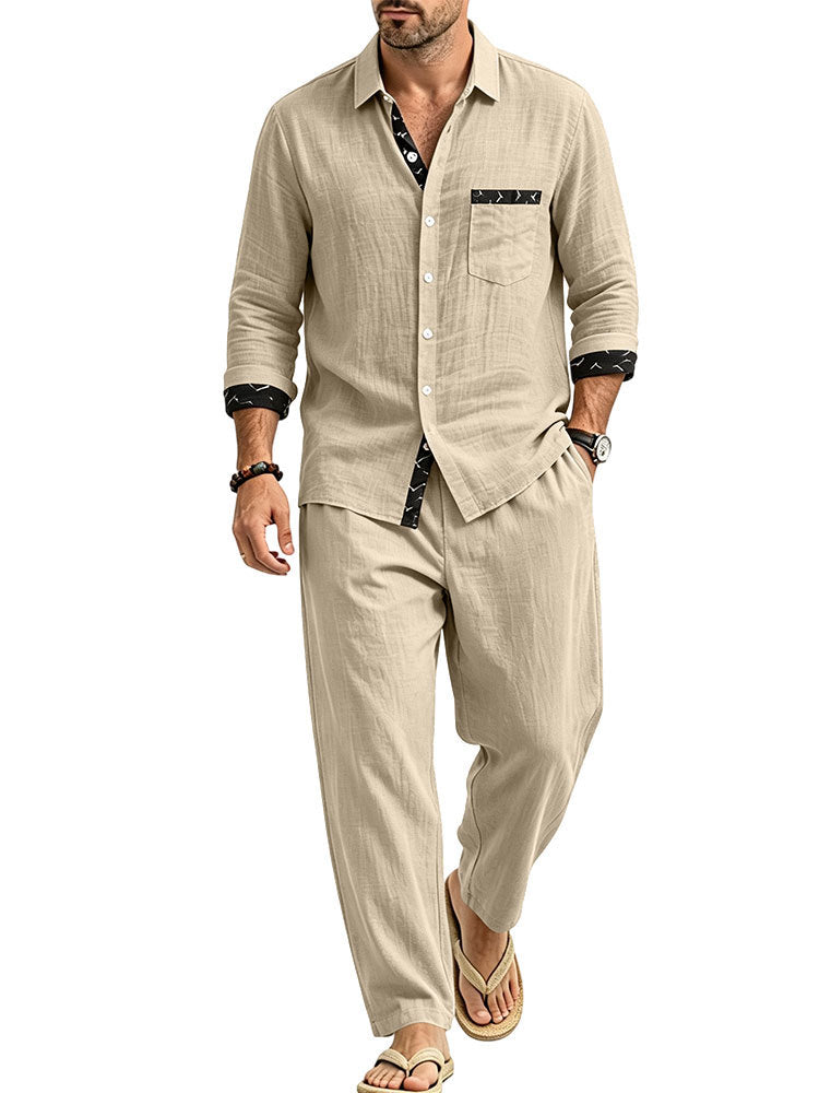 Herren Leichtes Leinenoptik Freizeit-Set mit Hemd und Relax-Hose Shop Nory