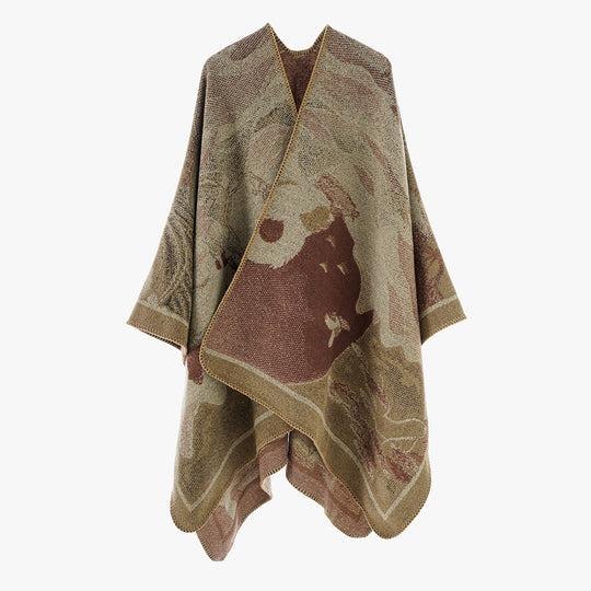 Damen Jacquard-Cape mit grafischem Blumenmotiv und kastigem Oversize-Schnitt Shop Nory