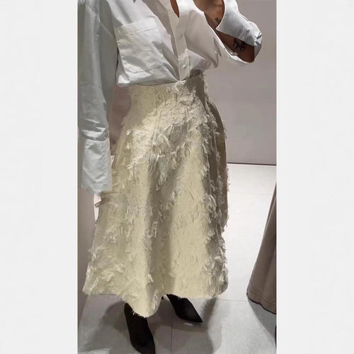 Damen Midirock mit hoher Taille und fransiger Struktur Shop Nory