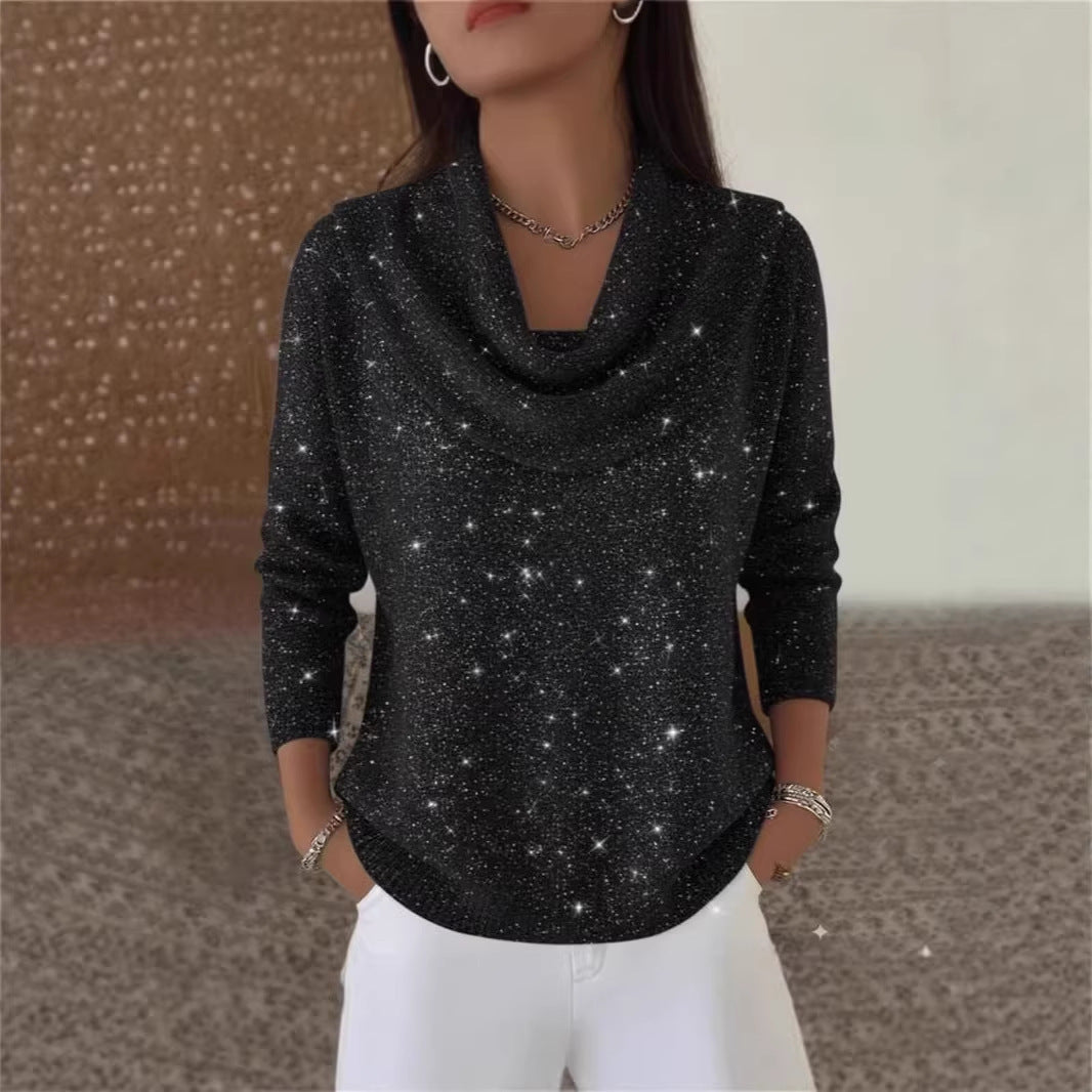 Damen Glitzernder Strickpullover mit Wasserfall-Ausschnitt Shop Nory