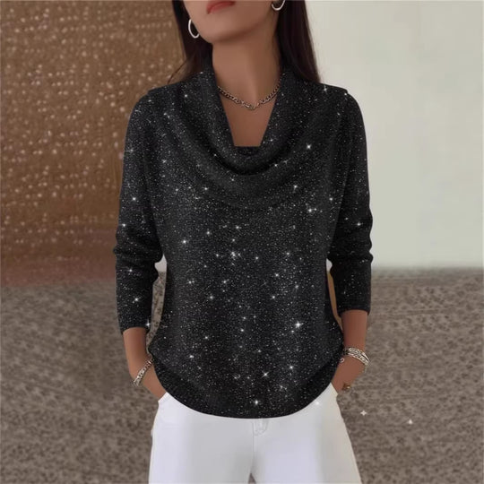 Damen Glitzernder Strickpullover mit Wasserfall-Ausschnitt Shop Nory