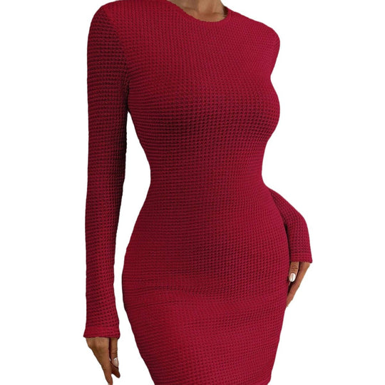 Damen figurbetontes Strickminikleid mit feiner Waffelstruktur und Rundhalsausschnitt Shop Nory