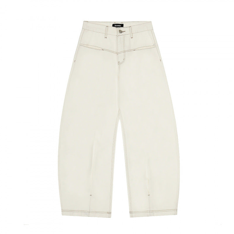 Damen Weite Cropped Ballon-Jeans mit hohem Bund und sichtbaren Kontrastnähten Shop Nory