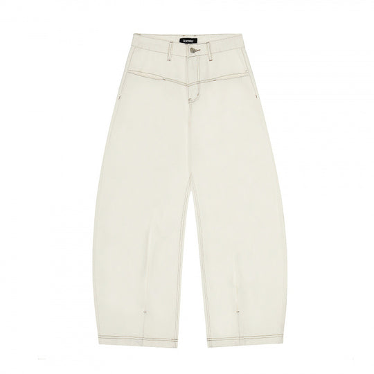 Damen Weite Cropped Ballon-Jeans mit hohem Bund und sichtbaren Kontrastnähten Shop Nory