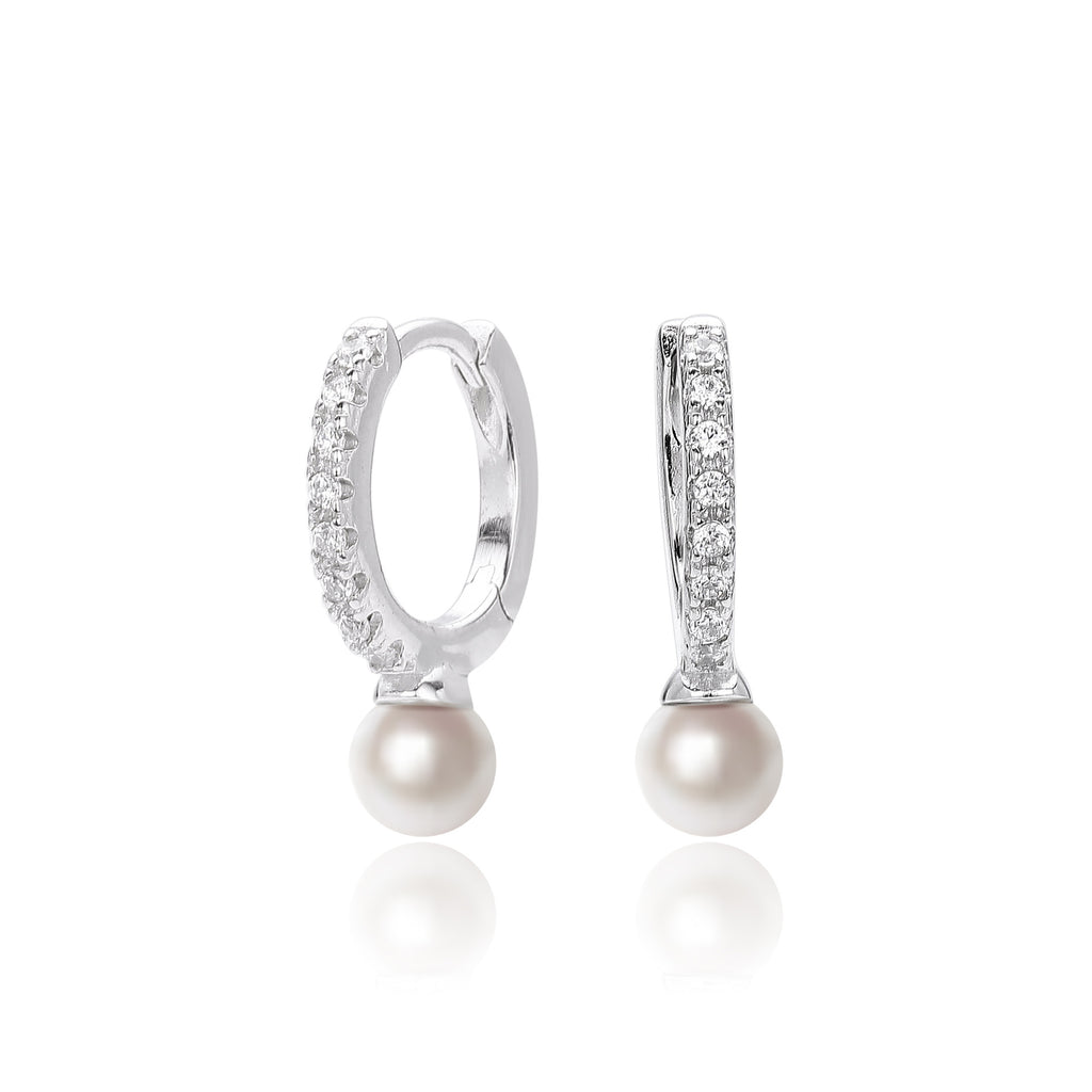 Damen Ohrhänger mit strahlendem Zirkonbesatz und perlenartigen Anhängern Shop Nory