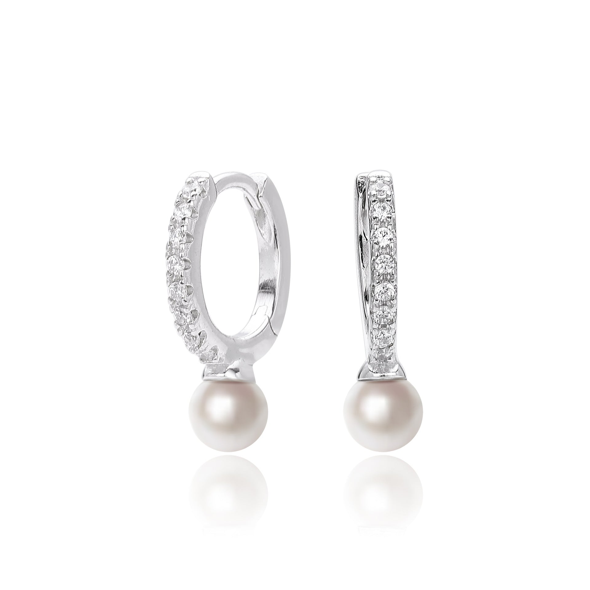 Damen Ohrhänger mit strahlendem Zirkonbesatz und perlenartigen Anhängern Shop Nory