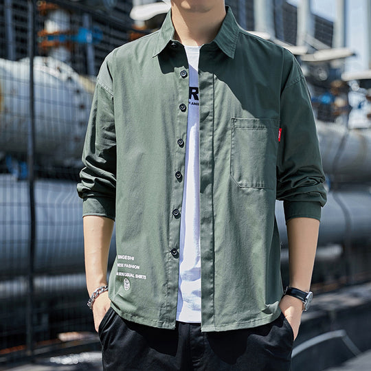 Herren Oversized-Hemdjacke im Casual-Worker-Stil mit Brusttasche und durchgehender Knopfleiste Shop Nory