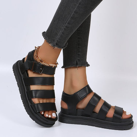 Damen Plateausandalen mit vier Riemen und verstellbarer Metallschnalle Shop Nory