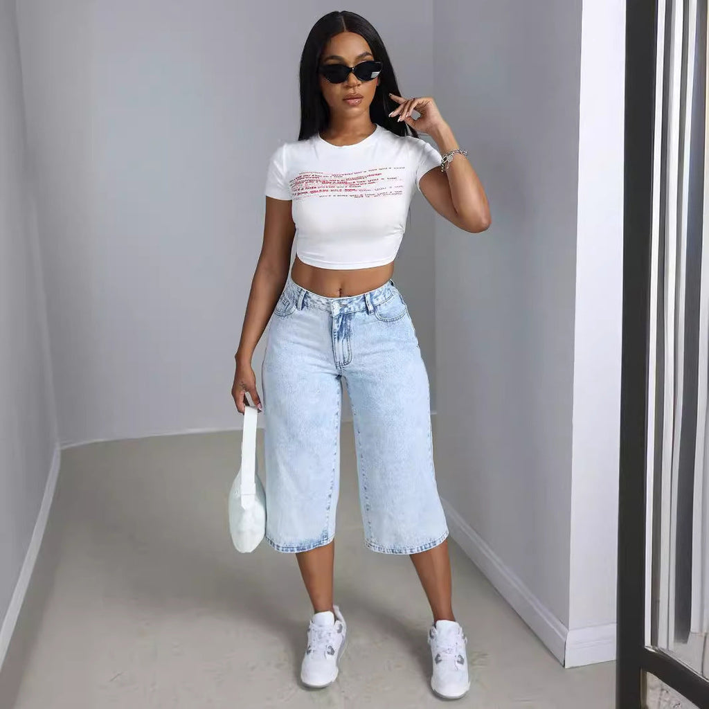 Damen Culotte-Jeans mit hohem Bund und lässigem Schnitt Shopnory
