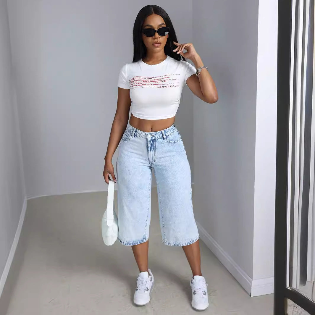 Damen Culotte-Jeans mit hohem Bund und lässigem Schnitt Shopnory
