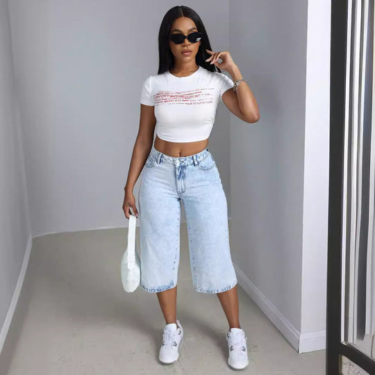 Damen Culotte-Jeans mit hohem Bund und lässigem Schnitt Shopnory