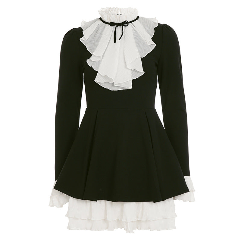 Damen nan viktorianisches Rüschenkleid mit Stehkragen, gerafftem Volant und mehrlagigem Plissee-Unterrock Shop Nory