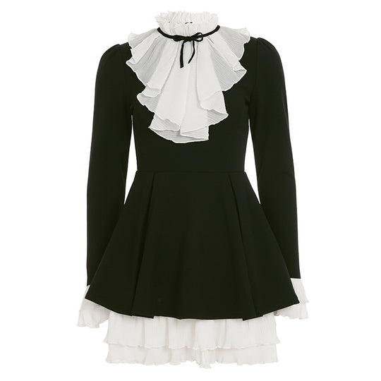 Damen nan viktorianisches Rüschenkleid mit Stehkragen, gerafftem Volant und mehrlagigem Plissee-Unterrock Shop Nory