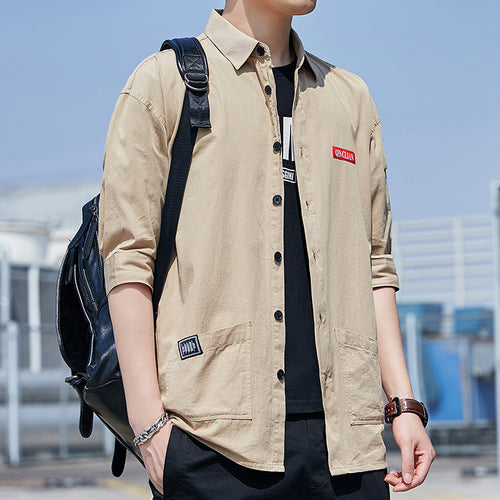 Herren Overshirt‑Hemdjacke im leichten Canvas‑Look mit aufgesetzten Fronttaschen und verkürzten Ärmeln Shop Nory