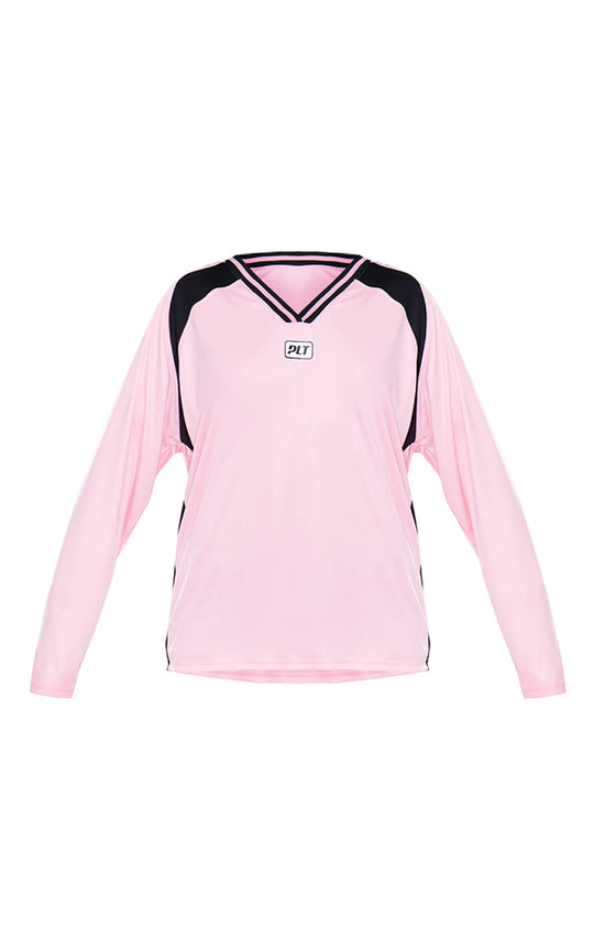 Herren Langarm-Sporttrikot im Oversize-Schnitt mit V‑Ausschnitt und Kontrastpaneelen Shop Nory