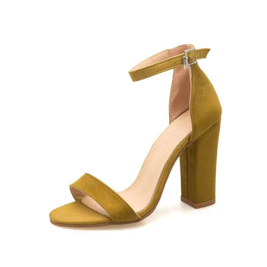Damen elegante High Heel Sandalen mit breitem Riemen und Blockabsatz