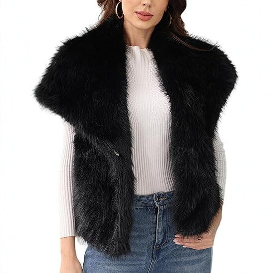 Damen Ärmellose langflorige Kunstfellweste mit voluminösem Schalkragen Shop Nory