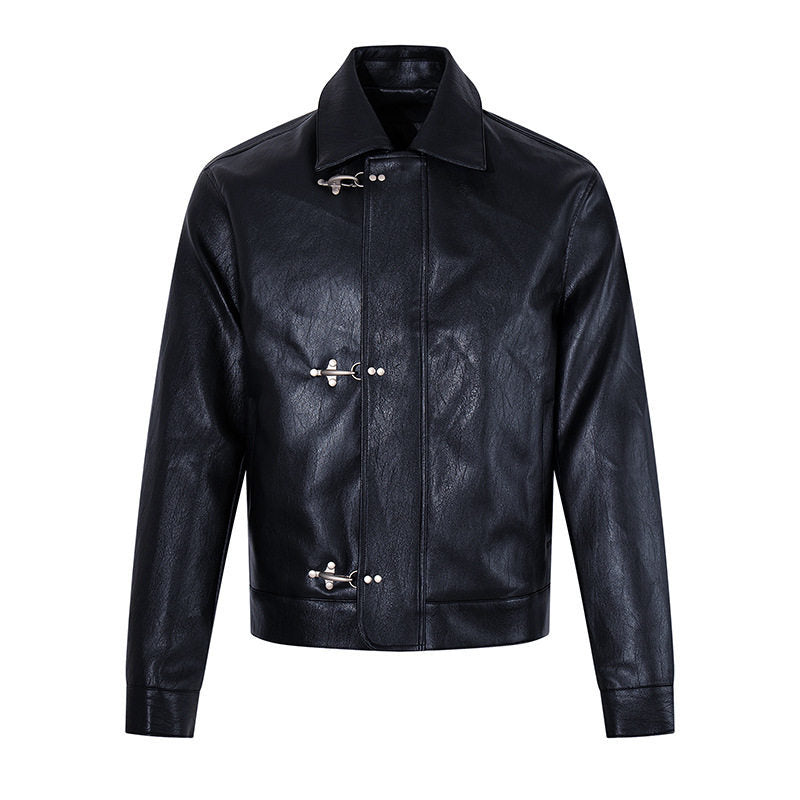 Herren Lederjacke mit Knebelverschlüssen, kurzem Schnitt und Hemdkragen Shop Nory
