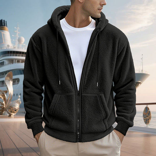 Herren Teddy-Fleece-Kapuzenjacke mit durchgehendem Reißverschluss und Kängurutaschen Shop Nory
