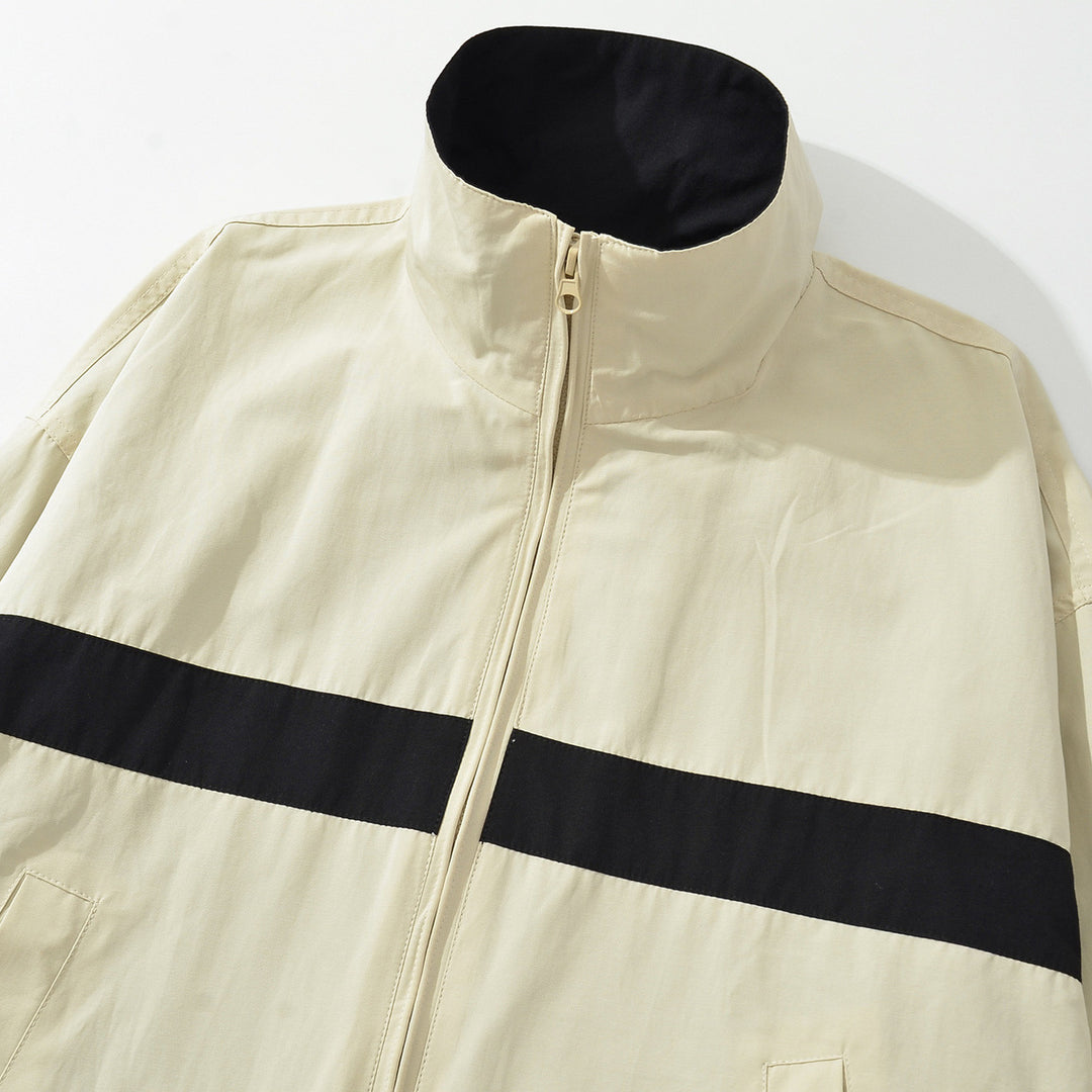 Damen Oversize Trackjacke mit Stehkragen, durchgehendem Reißverschluss und Kontraststreifen Shop Nory