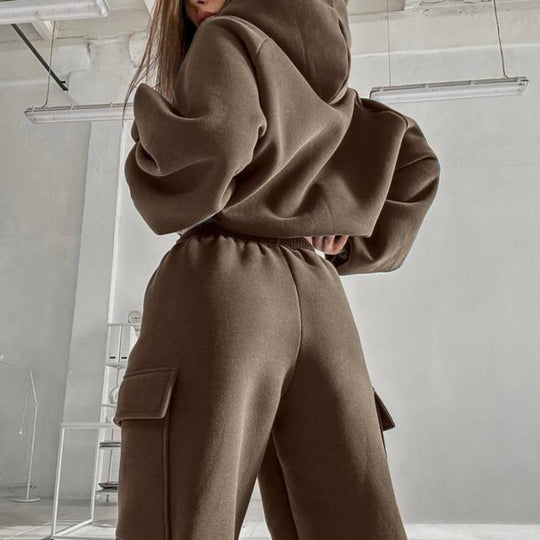 Damen oversized Hoodie mit Kängurutasche und Cargo-Jogginghose Set Shop Nory