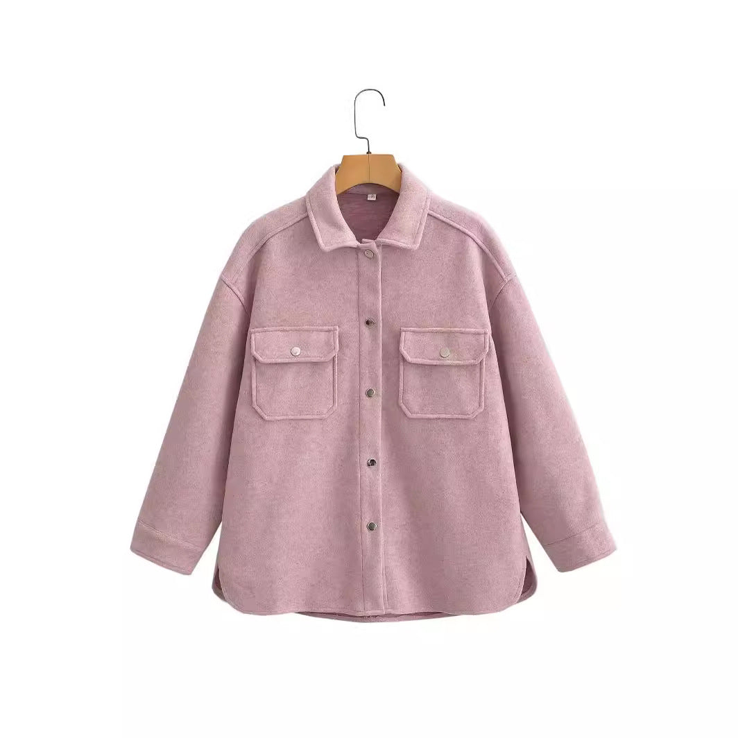 Damen Oversized Teddy-Hemdjacke mit Druckknopfverschlüssen und aufgesetzten Brusttaschen Shop Nory