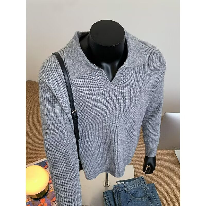 Herren Struktur-Strickpullover mit Polokragen und V‑Schlitz Shop Nory