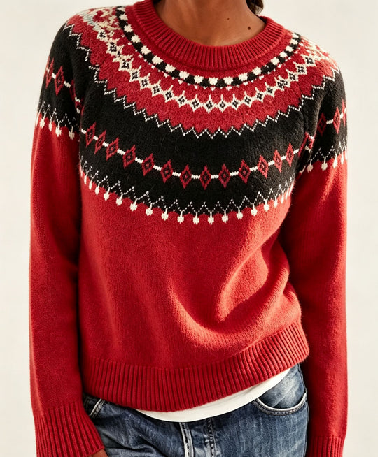Damen Rundhalsausschnitt Norweger-Pullover mit Fair-Isle-Jacquard Shop Nory