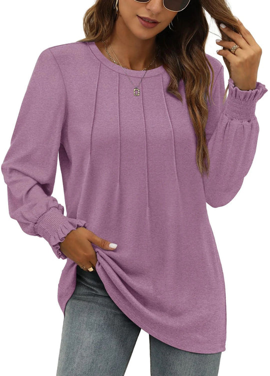 Damen Longsleeve-Tunika mit senkrechten Biesen und gerafften Rüschbündchen Shop Nory