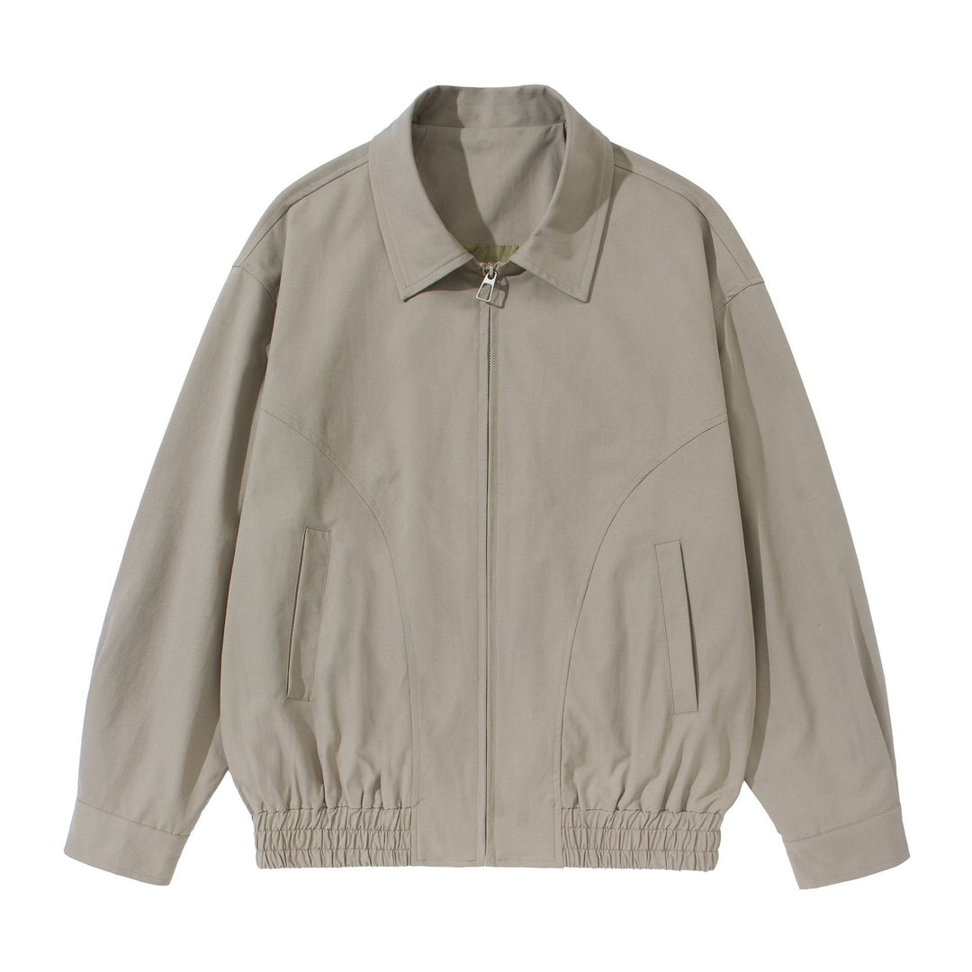 Unisex Kurz geschnittene Boxy-Blousonjacke mit Hemdkragen, verdecktem Reißverschluss und gerafftem Saum Shop Nory
