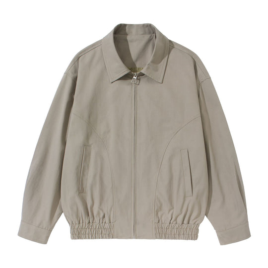 Unisex Kurz geschnittene Boxy-Blousonjacke mit Hemdkragen, verdecktem Reißverschluss und gerafftem Saum Shop Nory