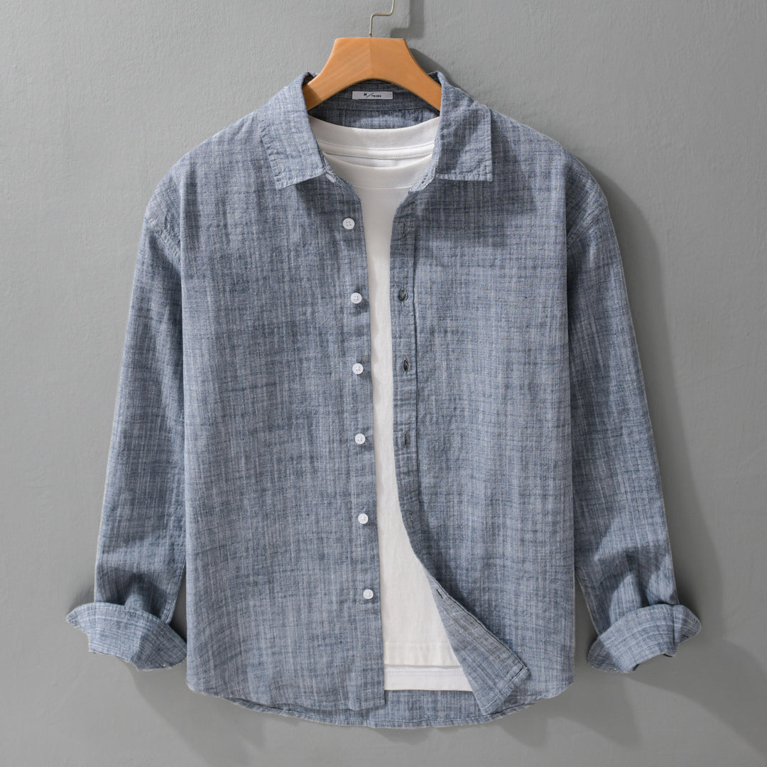 Herren Texturiertes Leinen-Baumwoll-Overshirt im Relaxed-Fit mit Hemdkragen und durchgehender Knopfleiste Shop Nory