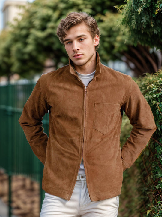 Herren Velourslederjacke mit Stehkragen und Brusttasche Shop Nory