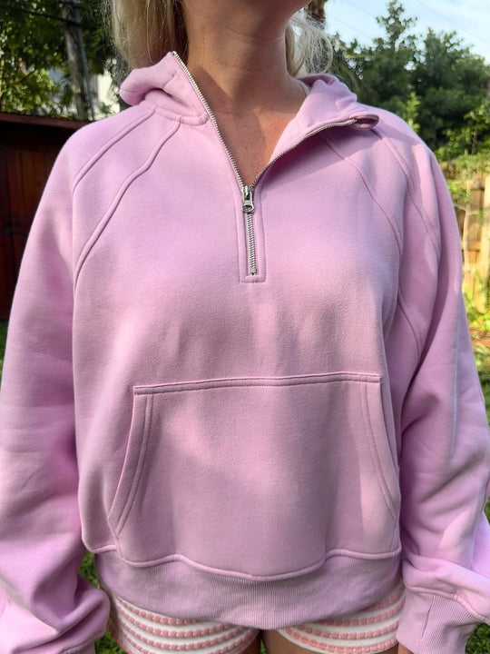 Damen Relaxed Halb-Reißverschluss Hoodie aus Bio-Baumwolle mit Kängurutasche und Raglanärmeln Shop Nory