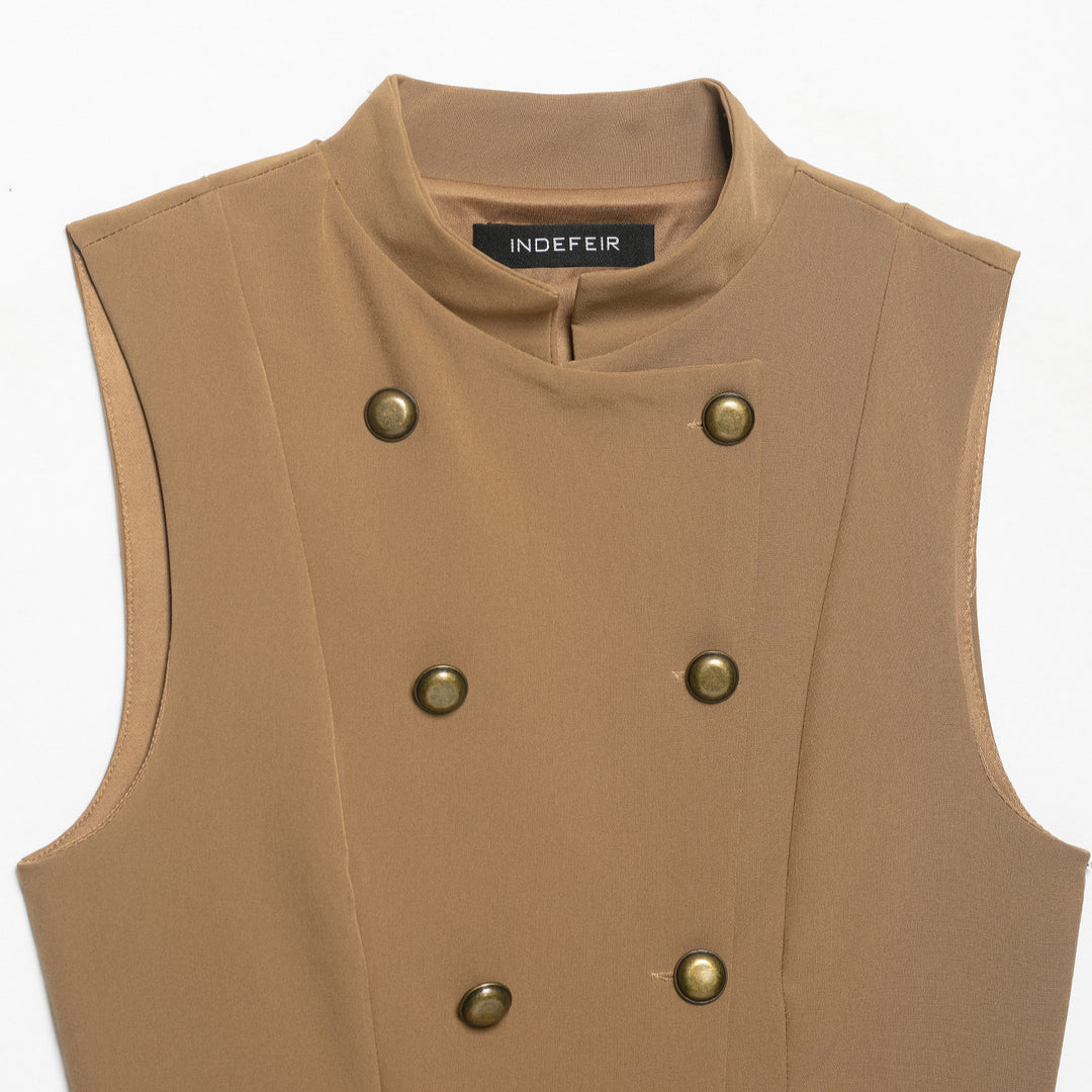 Damen Zweireihige taillierte Weste mit Stehkragen und Taillenvolant Shop Nory